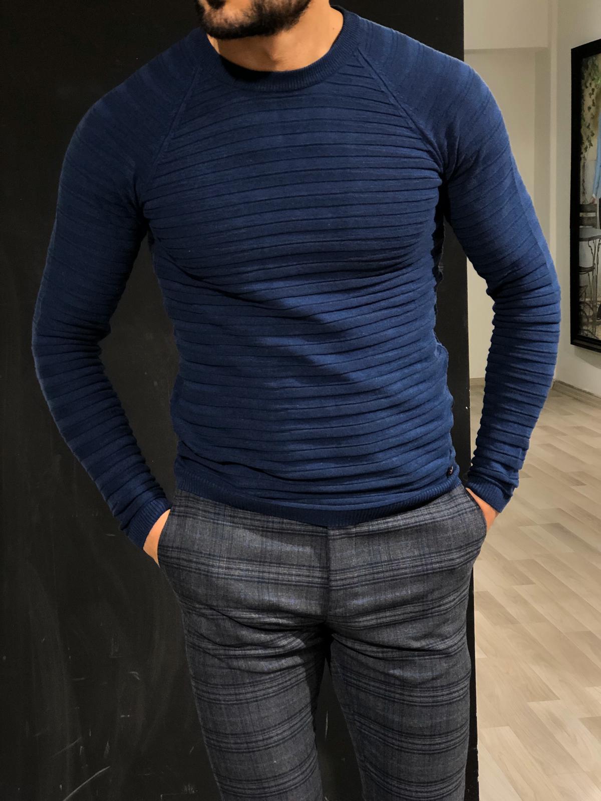 Slim-Fit Patterned Knitwear Navy-baagr.myshopify.com-sweatshirts-BOJONI