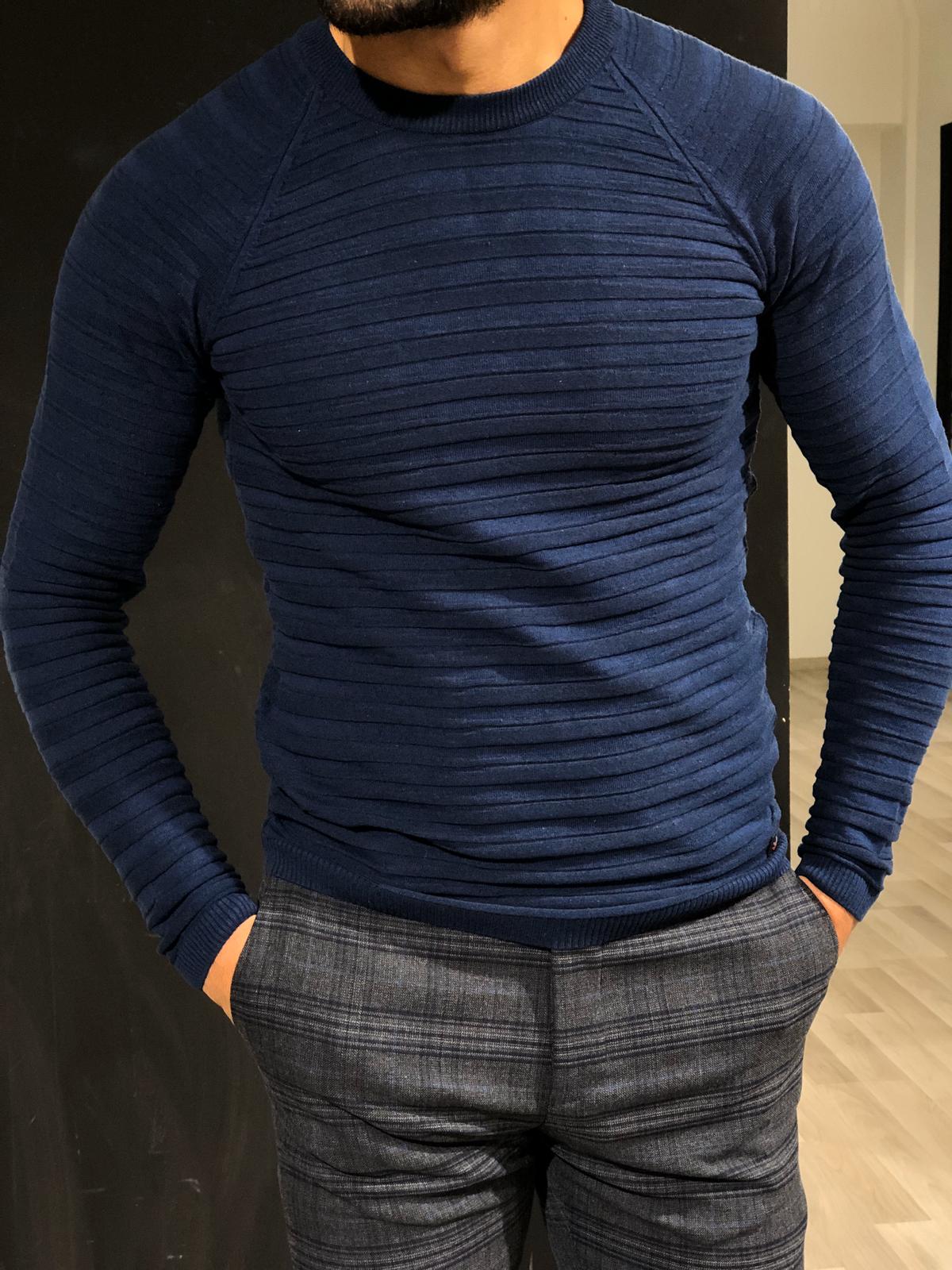 Slim-Fit Patterned Knitwear Navy-baagr.myshopify.com-sweatshirts-BOJONI