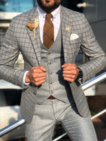 Load image into Gallery viewer, Toni Slim-Fit Plaid Suit Vest CAMEL-baagr.myshopify.com-suit-BOJONI
