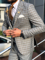 Load image into Gallery viewer, Toni Slim-Fit Plaid Suit Vest CAMEL-baagr.myshopify.com-suit-BOJONI
