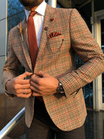 Load image into Gallery viewer, Dandalosh Slim-Fit Plaid Wool Jacket Beige-baagr.myshopify.com-blazers-BOJONI
