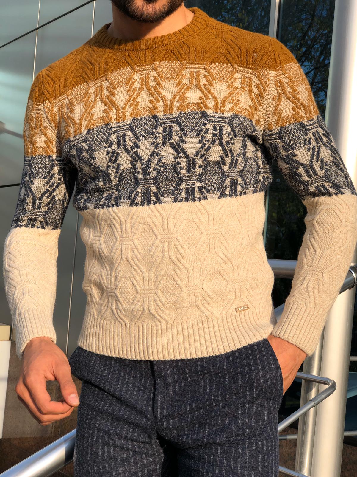 Torino Slim-Fit Wool Patterned Knitwear Beige-baagr.myshopify.com-sweatshirts-BOJONI