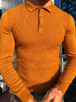 Load image into Gallery viewer, Calvin Slim-Fit Polo Collar Knitwear Sweater Camel-baagr.myshopify.com-sweatshirts-BOJONI
