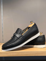 Load image into Gallery viewer, Bojoni Knitted Leather With Tassels Shoes Black-baagr.myshopify.com-shoes2-BOJONI
