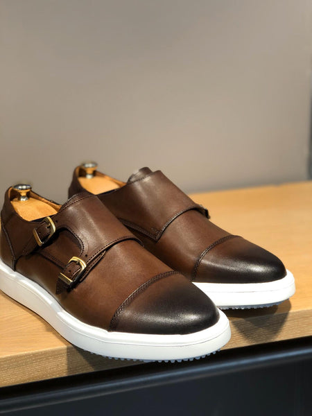 Sardinelli Eva Sole Double Buckle Monk Shoes Brown | BOJONI