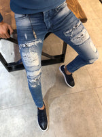 Load image into Gallery viewer, Paco Slim-Fit Ripped Jeans Blue-baagr.myshopify.com-Pants-BOJONI
