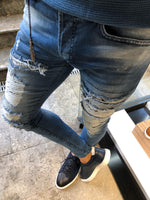 Load image into Gallery viewer, Paco Slim-Fit Ripped Jeans Blue-baagr.myshopify.com-Pants-BOJONI
