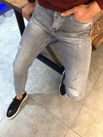 Load image into Gallery viewer, Paco Slim-Fit Ripped Jeans Gray-baagr.myshopify.com-Pants-BOJONI
