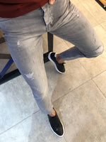 Load image into Gallery viewer, Paco Slim-Fit Ripped Jeans Gray-baagr.myshopify.com-Pants-BOJONI
