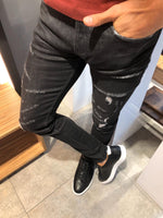 Load image into Gallery viewer, Paco Slim-Fit Ripped Jeans Black-baagr.myshopify.com-Pants-BOJONI
