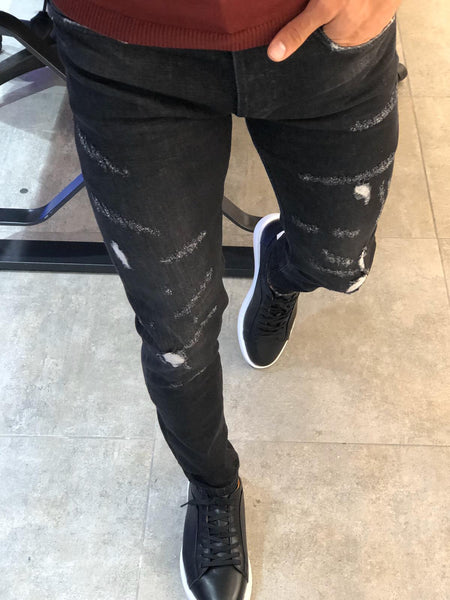 Paco Slim-Fit Ripped Jeans Black | BOJONI