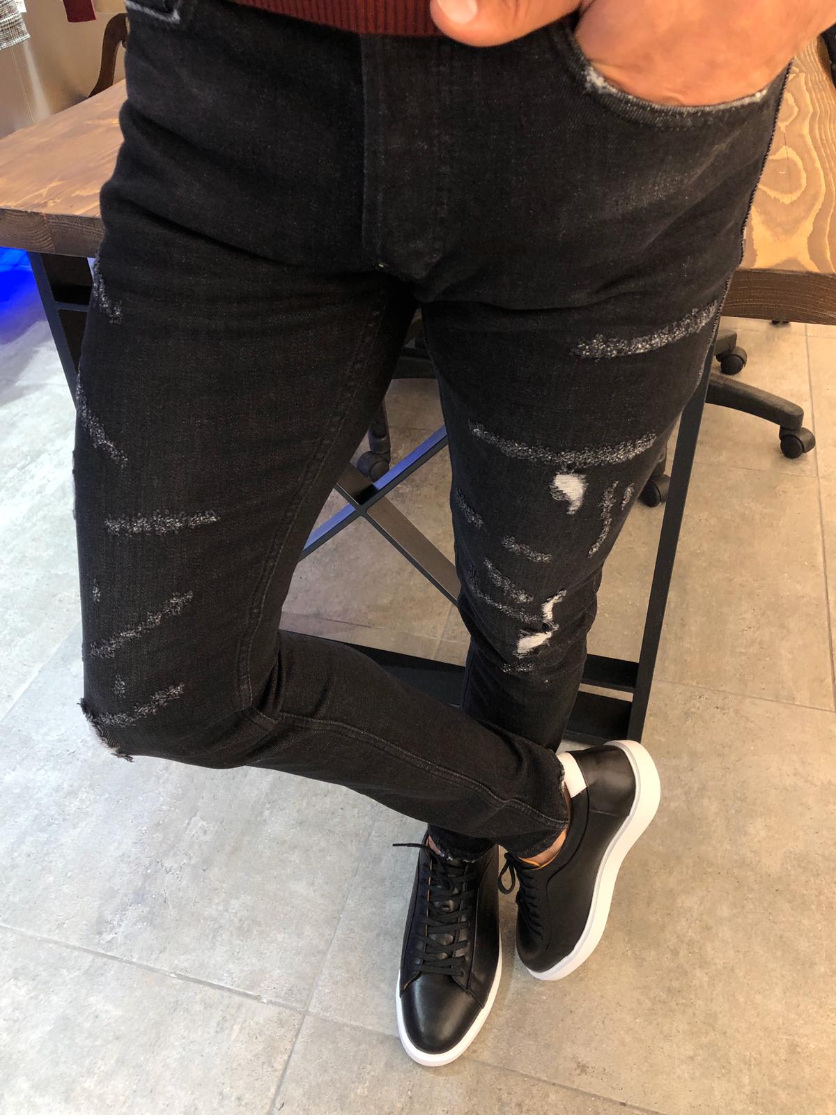 Paco Slim-Fit Ripped Jeans Black-baagr.myshopify.com-Pants-BOJONI