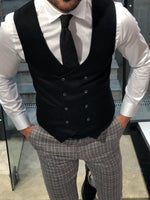 Load image into Gallery viewer, Slim-Fit Wool Double-Breasted Vest Black-baagr.myshopify.com-suit-BOJONI
