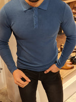 Load image into Gallery viewer, Carlos Slim-Fit Polo Sweater Blue-baagr.myshopify.com-sweatshirts-BOJONI

