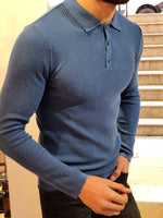 Load image into Gallery viewer, Carlos Slim-Fit Polo Sweater Blue-baagr.myshopify.com-sweatshirts-BOJONI
