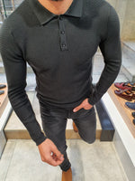 Load image into Gallery viewer, Carlos Slim-Fit Polo Sweater Black-baagr.myshopify.com-sweatshirts-BOJONI
