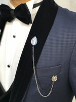 Load image into Gallery viewer, Zerno Velvet Slim Fit Navy Blue Tuxedo-baagr.myshopify.com-1-BOJONI
