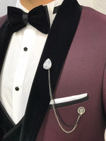 Load image into Gallery viewer, Zerno Velvet Slim Fit Claret Red Tuxedo-baagr.myshopify.com-1-BOJONI
