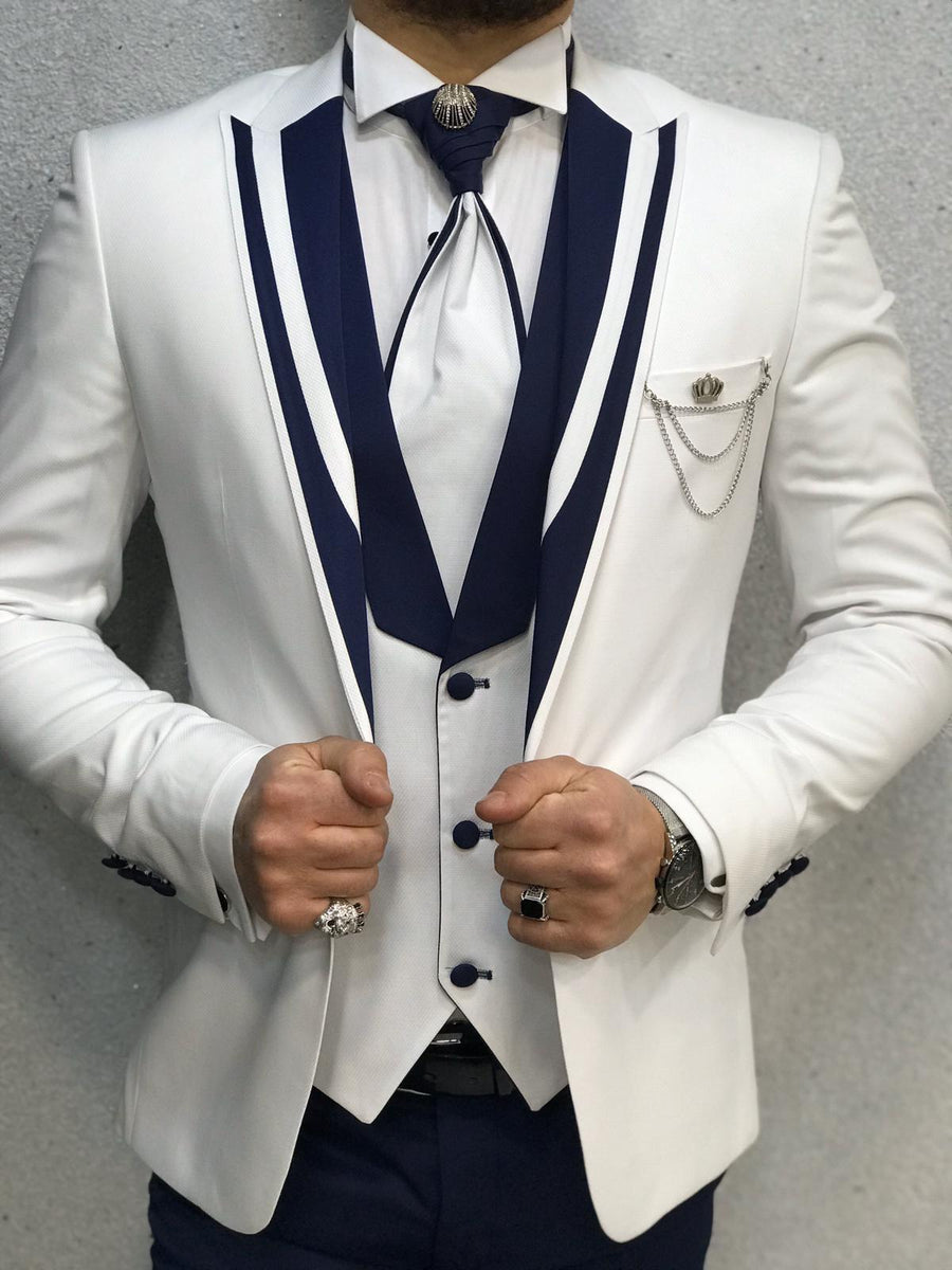 Lazio Brilliant Slim Fit White Tuxedo | BOJONI