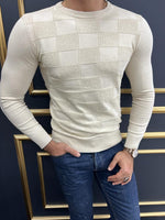Load image into Gallery viewer, Rick Sli Fit Round Neck Beige Plaid Sweater
