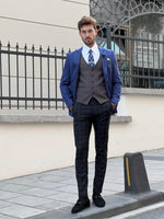 Load image into Gallery viewer, Bojoni Astoria Slim Fit Patterned Pointed Collared Sax Combination Suit
