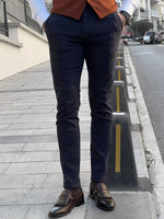 Load image into Gallery viewer, Louis Slim Fit Self Patterned NavyCotton Pants
