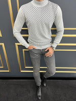 Load image into Gallery viewer, Thread Slim Fit Custom Design Half Collared Textured Plaid Grey Turtleneck
