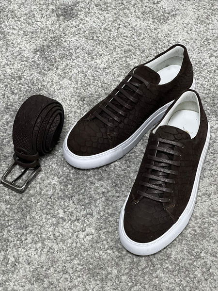Louis Special Edition Rubber Sole Suede Print Leather Brown Sneakers ...