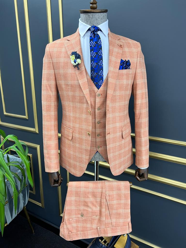 Rick Slim Fit Plaid Tile Striped Suit