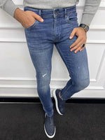 Load image into Gallery viewer, Leon Slim Fit Ripped Blue Jeans
