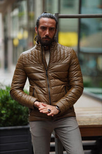 Thread Slim Fit Brown Faux Leather Jacket