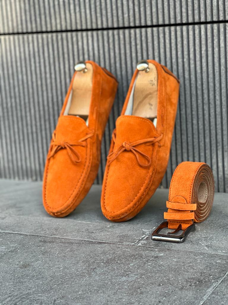 Giovanni Mannelli Rubber Sole Suede Leather Orange Loafer