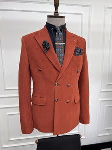 Howard Slim Fit Special Design Double Breasted Beige Jacket