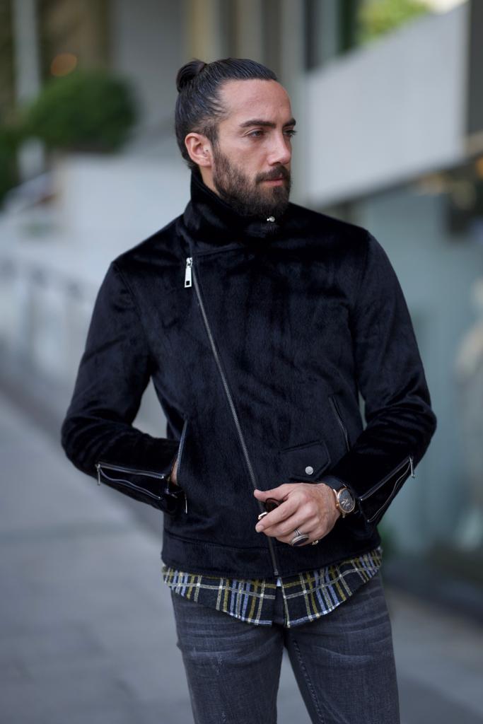 Bojoni Astoria Slim Fit Feather Detail Black Coat | BOJONI