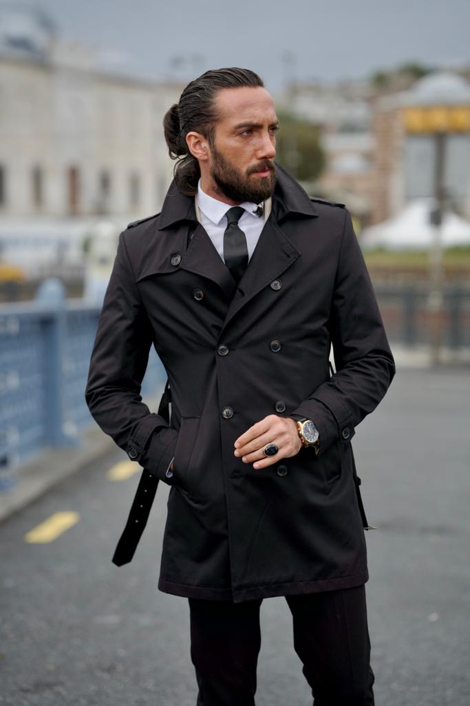 Bojoni Astoria Slim Fit Black Feather Detailed Winter Coat | BOJONI