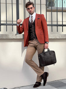 Bojoni Astoria Slim Fit Self-Patterned Pointed Tile Suit