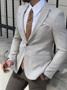 Bojoni Astoria Slim Fit High Quality Pointed Collar Beige Blazer