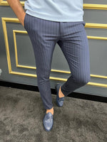 Load image into Gallery viewer, Bojoni Uluwatu Slim Fit Dark Blue Striped Trouser
