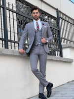Load image into Gallery viewer, Bojoni Astoria Slim Fit Patterned Pointed Collared Gray Suit

