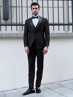 Load image into Gallery viewer, Louis Slim Fit High Quality Pointed Collared Black Party Tuxedo
