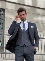 Load image into Gallery viewer, Bojoni Astoria Slim Fit Patterned Pointed Collared Blue Suit
