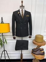 Load image into Gallery viewer, Rick Slim Fit Special Design Double Breasted Black Detailed Suit

