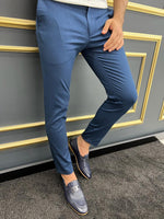Load image into Gallery viewer, Bojoni Uluwatu Slim Fit Checkered Pique Detail Blue Trouser
