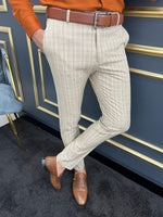 Load image into Gallery viewer, Bojoni Uluwatu Slim Fit Beige Plaid Trousers
