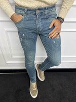 Load image into Gallery viewer, Leon Slim Fit Ripped Blue Lycra Jeans
