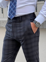 Load image into Gallery viewer, Bojoni Astoria Slim Fit Navy Blue Plaid Woolen Pants
