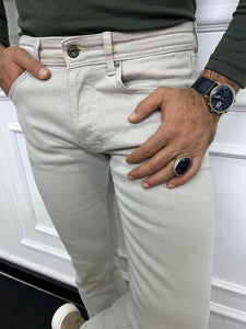 Leon Slim Fit Lycra Beige Jeans