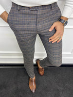 Load image into Gallery viewer, Leon Slim Fit Plaid Striped Blue Pants

