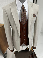 Load image into Gallery viewer, Louis Slim Fit Pointed Collared Beige Combination Suit
