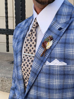 Load image into Gallery viewer, Bojoni Astoria Slim Fit High Quality Mono Collar Blue Plaid Woolen Blazer
